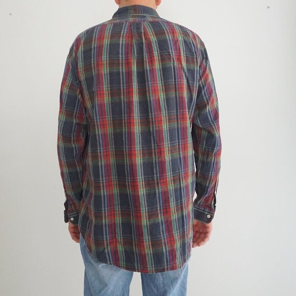 Vintage '90S Polo Ralph Lauren Navy Red Plaid Button Down Dress Shirt Medium - Picture 2 of 11